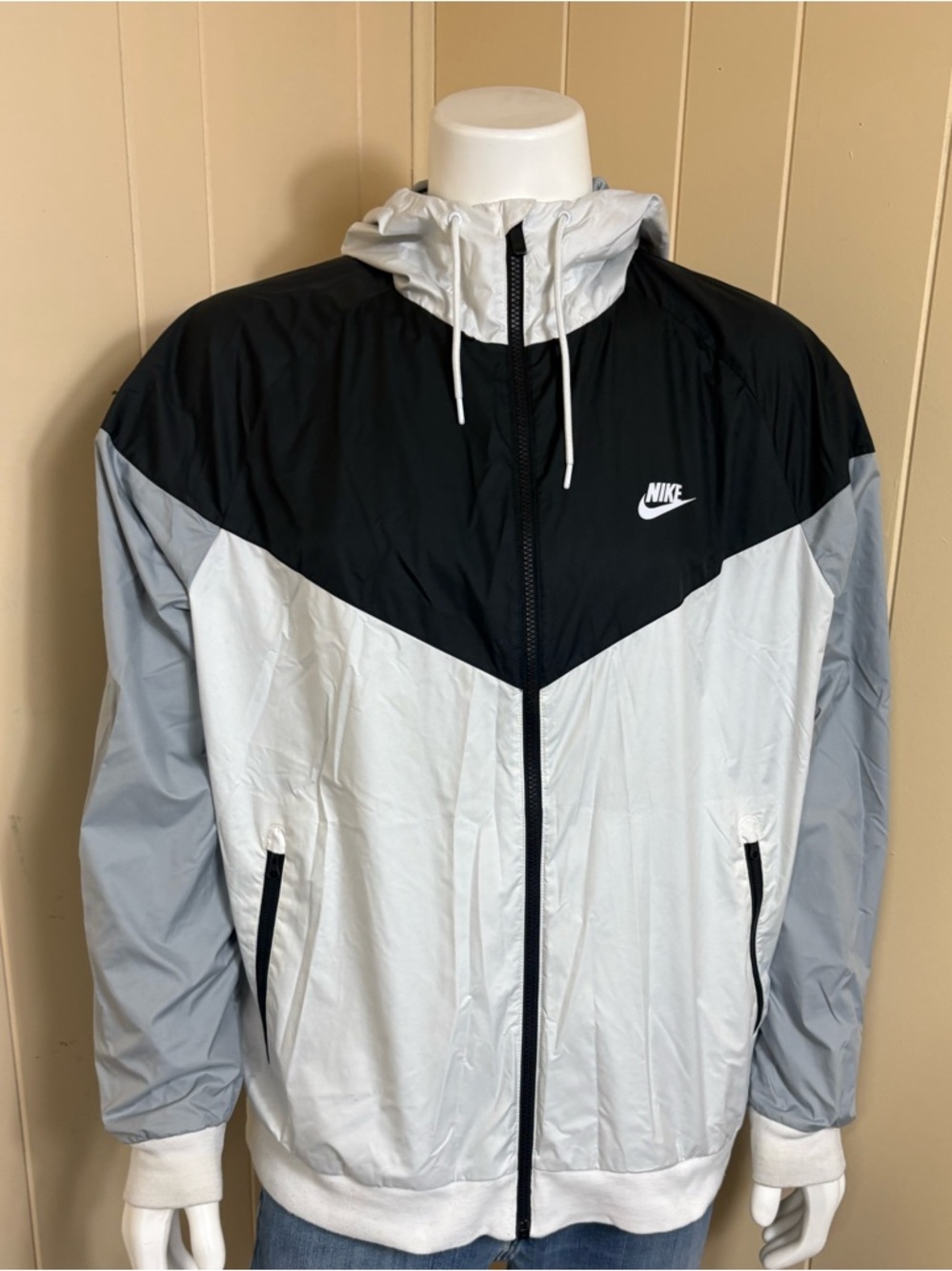 Vintage Nike Windbreaker/Jacket Black White Gray Mens Size XXL Hooded Full Zip